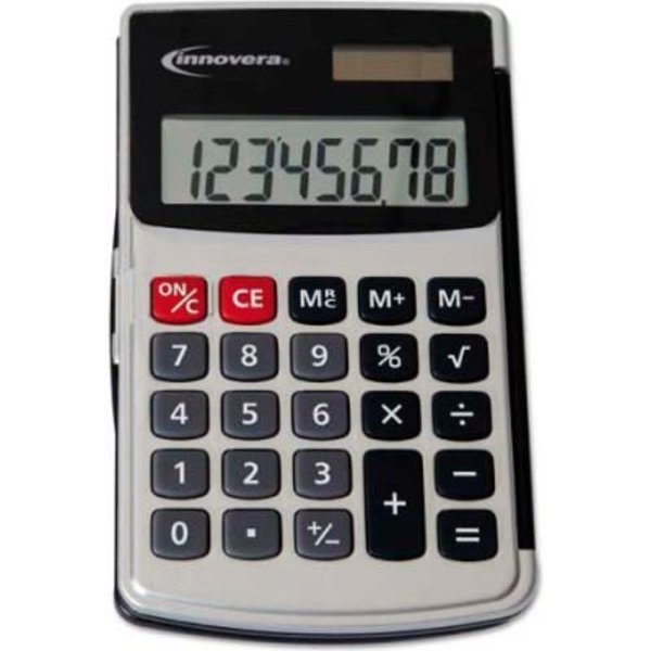 Innovera Innovera® Handheld Calculator, Hard Flip Case, 8-Digit LCD, Dual Power, Silver 15922